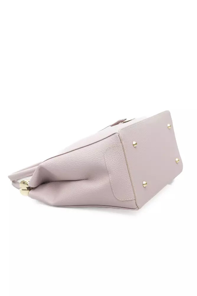 Chic Pink Leather Shoulder Tote with Golden Accents