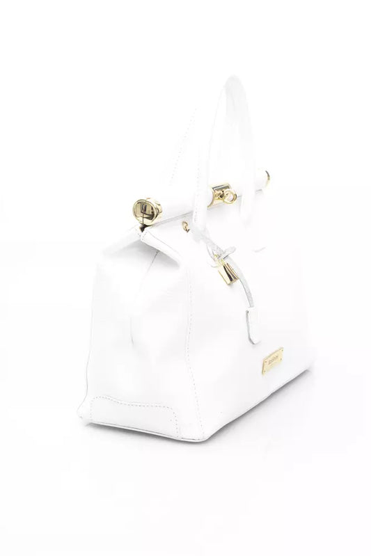 White Leather Shoulder Bag with Golden Accents