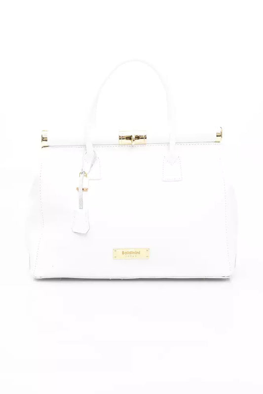 White Leather Shoulder Bag with Golden Accents