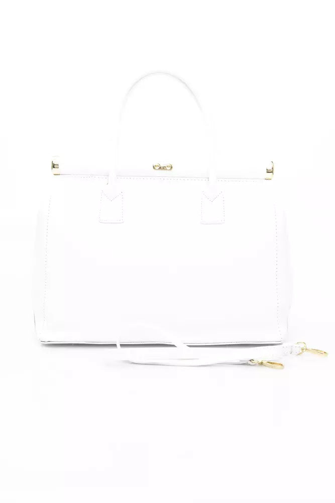 White Leather Shoulder Bag with Golden Accents