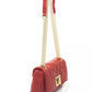 Chic Red Leather Shoulder Flap Bag with Golden Accents