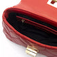 Chic Red Leather Shoulder Flap Bag with Golden Accents