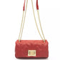 Chic Red Leather Shoulder Flap Bag with Golden Accents