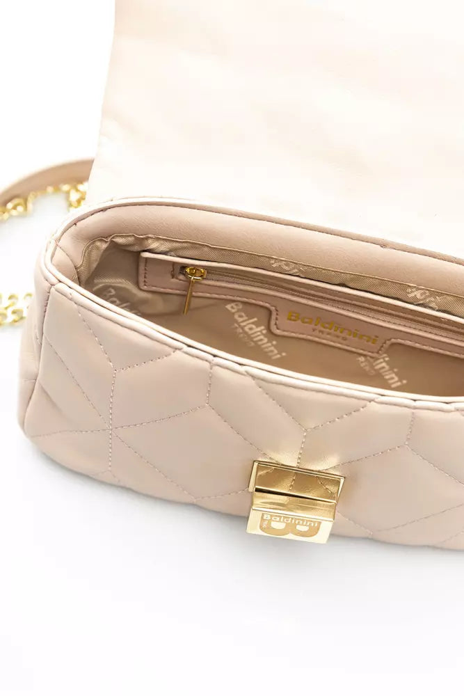 Chic Pink Shoulder Bag with Golden Accents