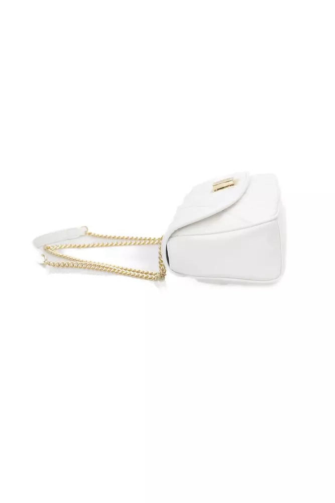 Elegant White Flap Shoulder Bag with Gold Accents