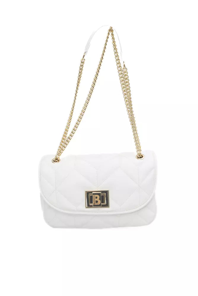 Elegant White Flap Shoulder Bag with Gold Accents