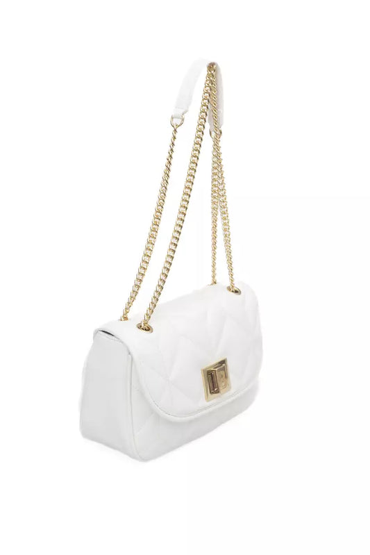 Elegant White Flap Shoulder Bag with Gold Accents