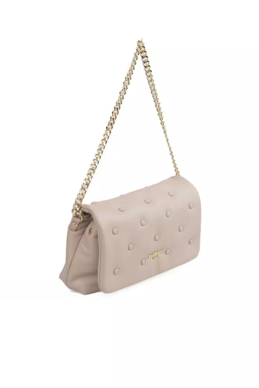 Chic Pink Leather Shoulder Bag with Golden Accents