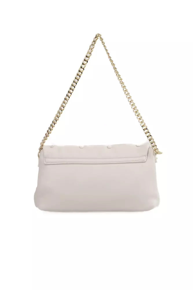 Elegant Beige Leather Shoulder Bag with Golden Accents