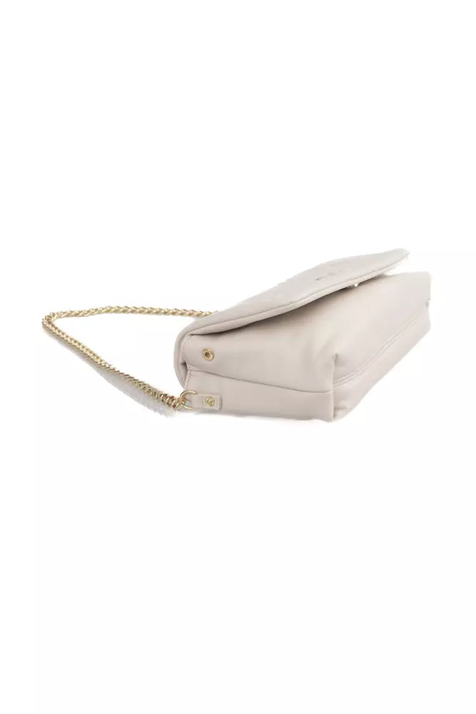 Elegant Beige Leather Shoulder Bag with Golden Accents