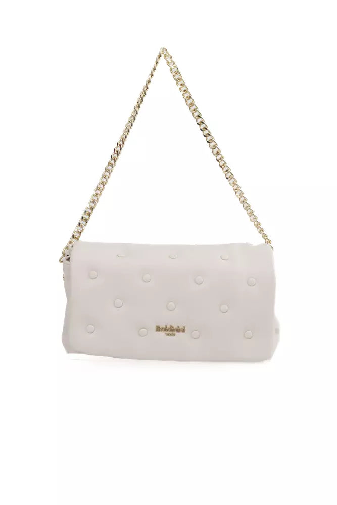 Elegant Beige Leather Shoulder Bag with Golden Accents