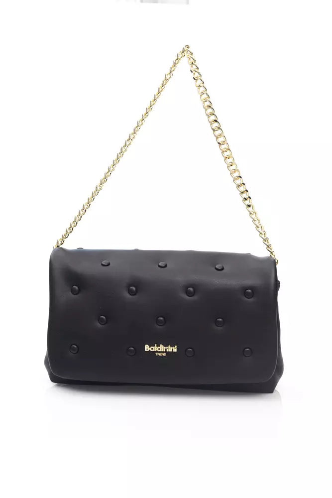 Elegant Golden-Detailed Black Shoulder Bag