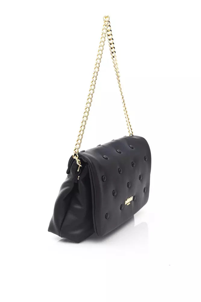 Elegant Golden-Detailed Black Shoulder Bag