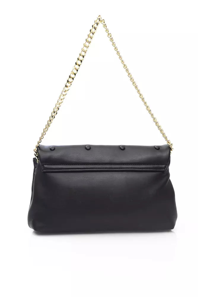 Elegant Golden-Detailed Black Shoulder Bag