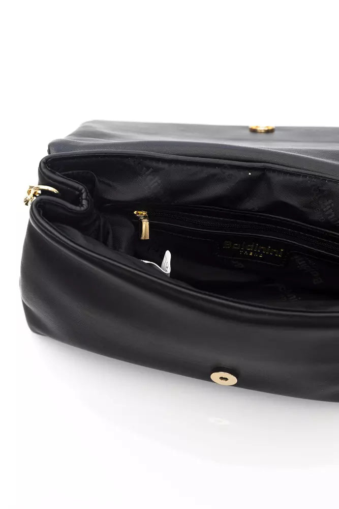 Elegant Golden-Detailed Black Shoulder Bag