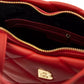Elegant Red Leather Shoulder Bag with Golden Accents