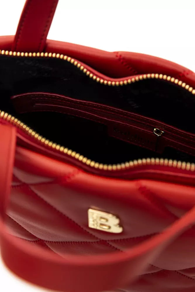 Elegant Red Leather Shoulder Bag with Golden Accents