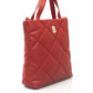 Elegant Red Leather Shoulder Bag with Golden Accents