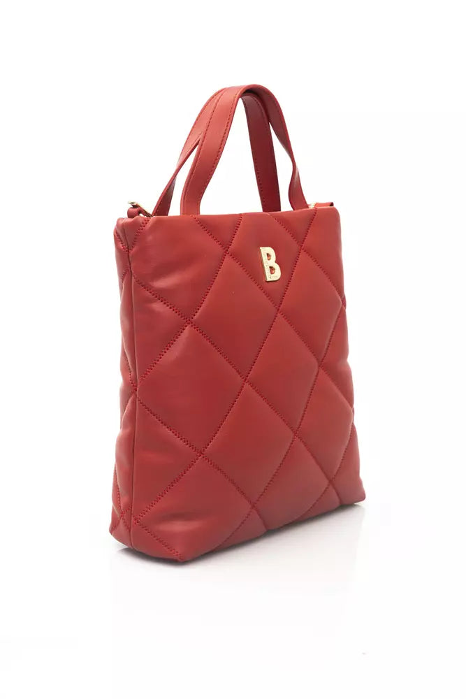 Elegant Red Leather Shoulder Bag with Golden Accents