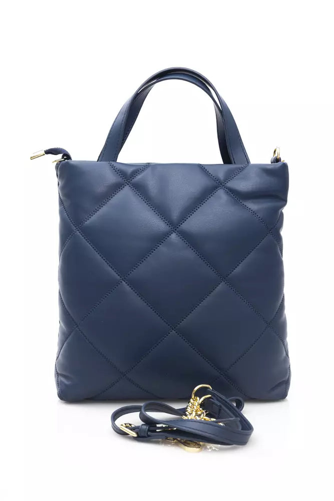 Elegant Blue Leather Shoulder Bag with Golden Accents