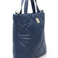 Elegant Blue Leather Shoulder Bag with Golden Accents