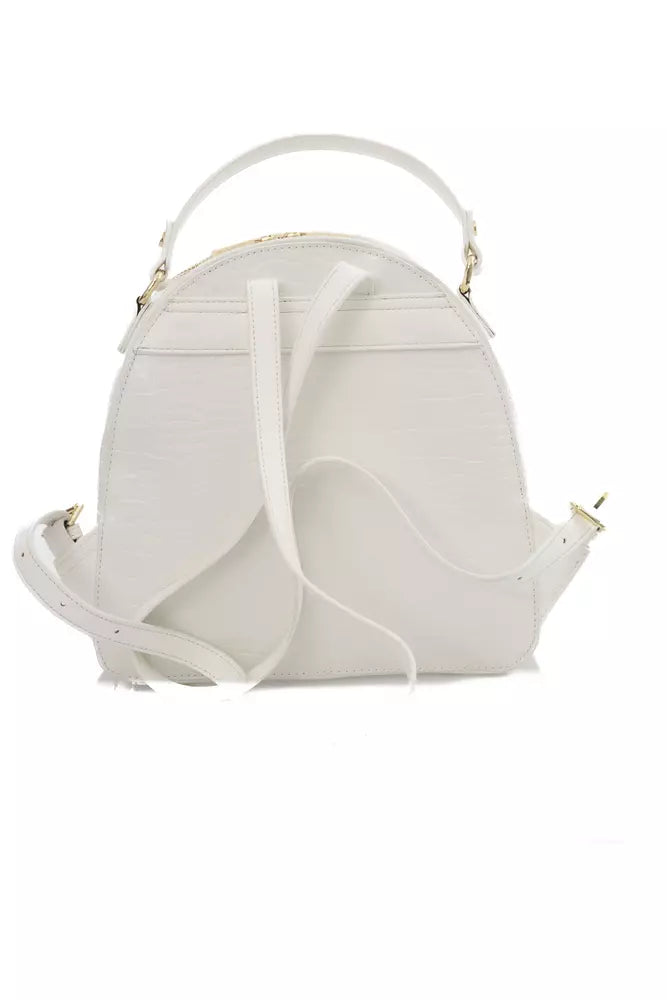 Chic White Zip Backpack with Golden Accents