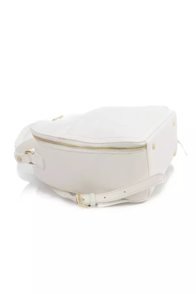 Chic White Zip Backpack with Golden Accents