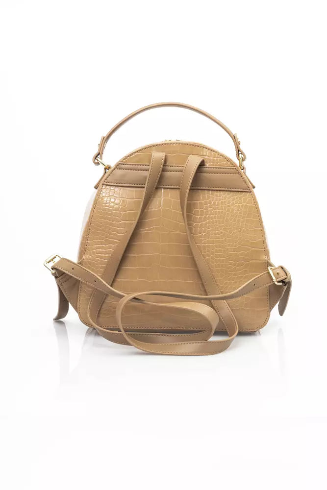 Elegant Beige Backpack with Golden Accents