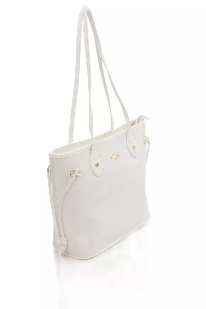 Elegant White Shoulder Bag with Golden Accents