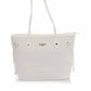 Elegant White Shoulder Bag with Golden Accents
