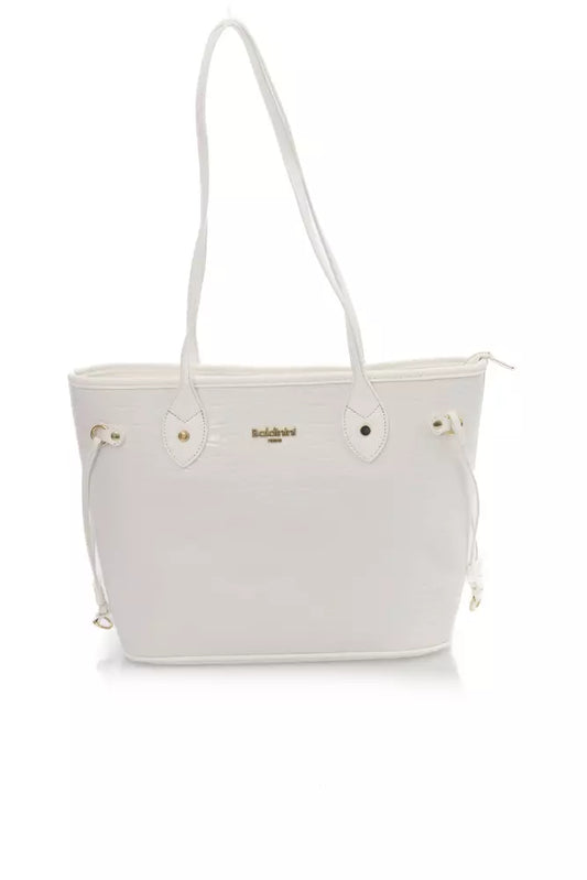 Elegant White Shoulder Bag with Golden Accents