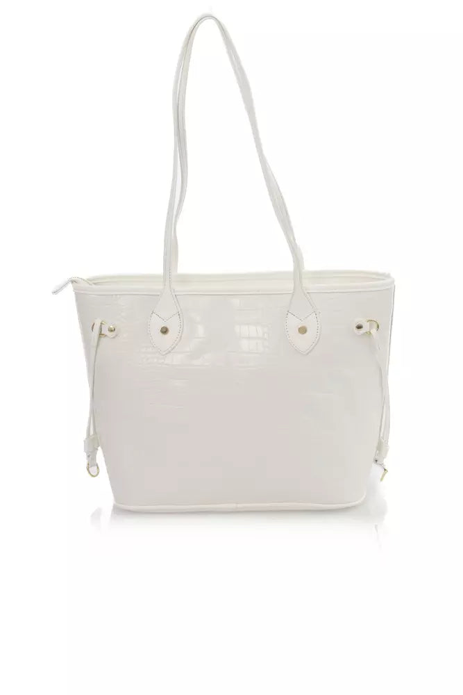 Elegant White Shoulder Bag with Golden Accents