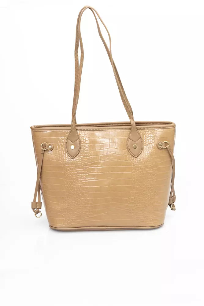 Elegant Beige Shoulder Bag with Golden Accents