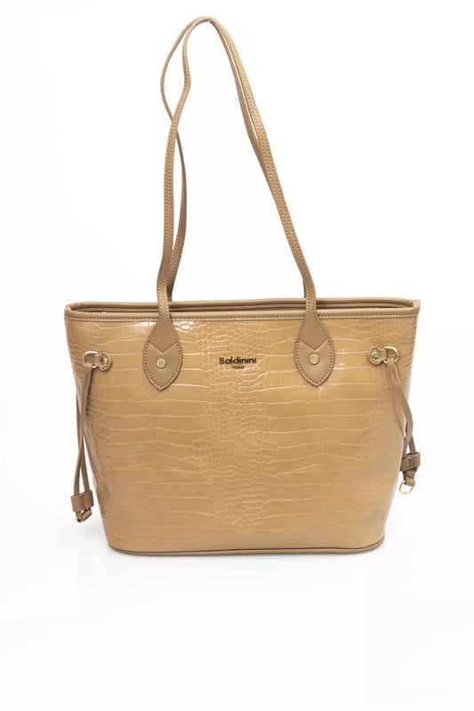 Elegant Beige Shoulder Bag with Golden Accents