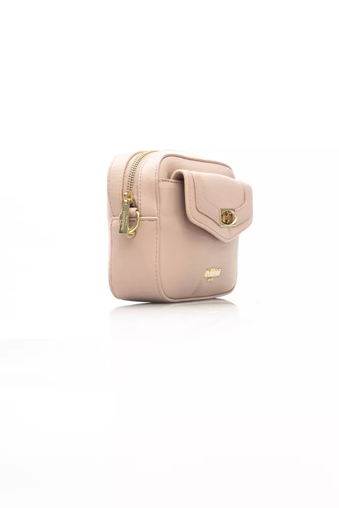 Chic Pink Shoulder Bag with Golden Accents