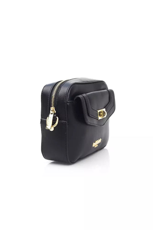 Chic Black Shoulder Bag with Golden Accents