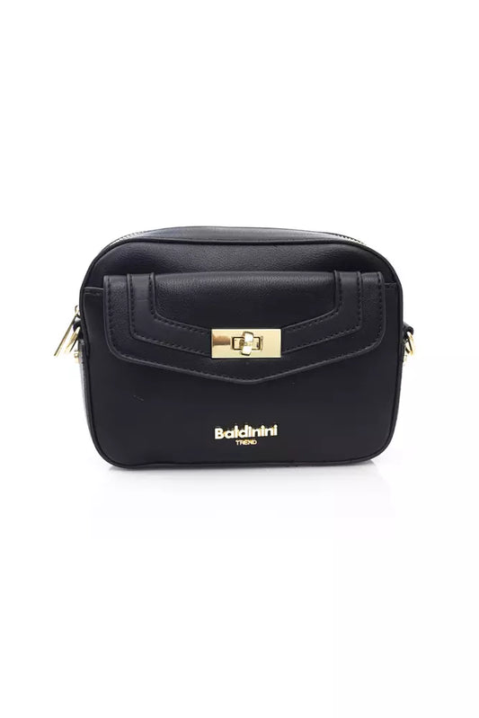 Chic Black Shoulder Bag with Golden Accents