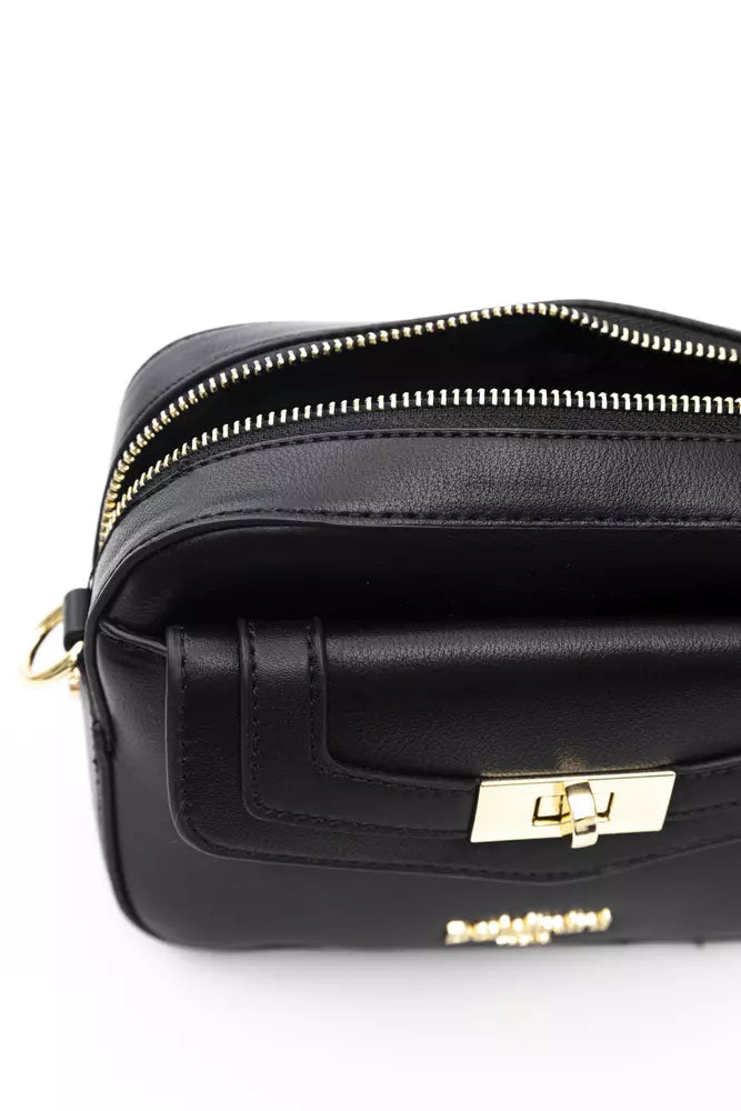 Chic Black Shoulder Bag with Golden Accents