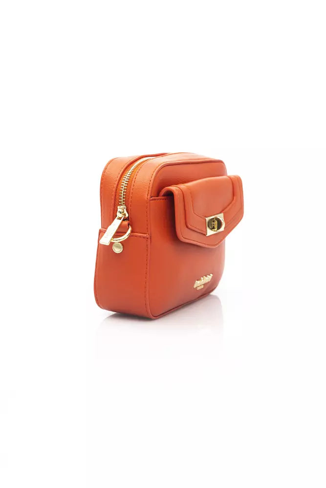 Exquisite Red Shoulder Zip Bag with Golden Details