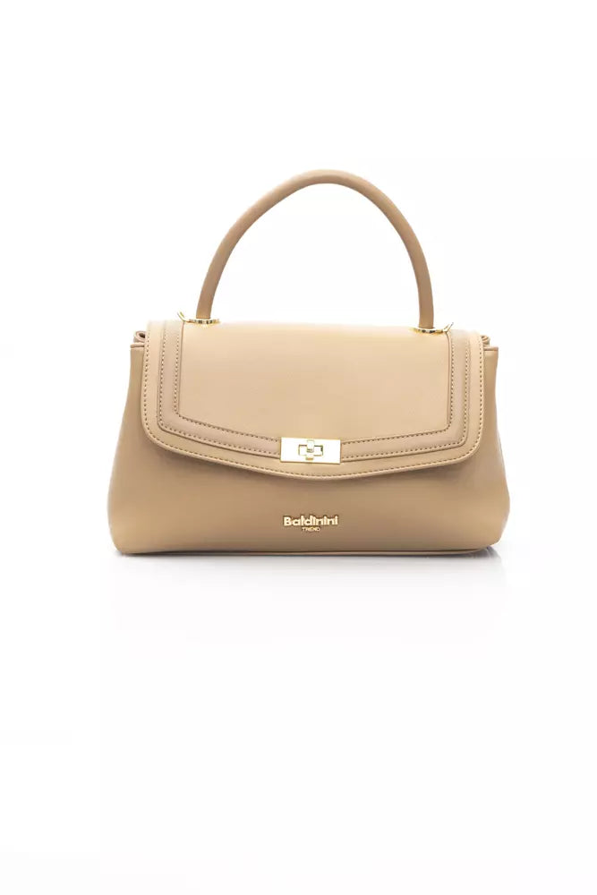 Chic Beige Shoulder Bag with Golden Accents