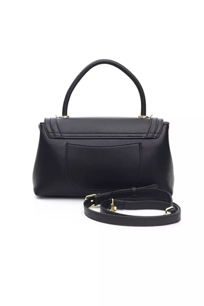 Elegant Black Shoulder Bag with Golden Details