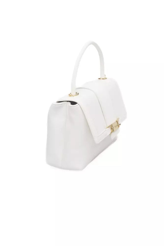 Elegant White Shoulder Flap Bag with Golden Accents