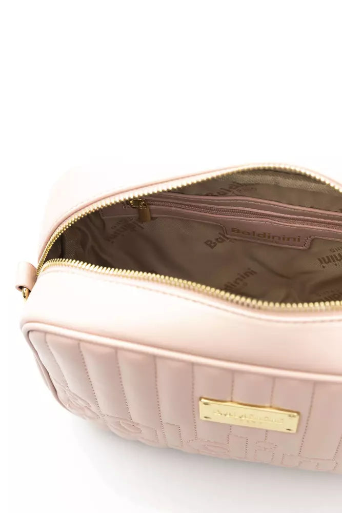 Elegant Pink Shoulder Bag with Golden Accents