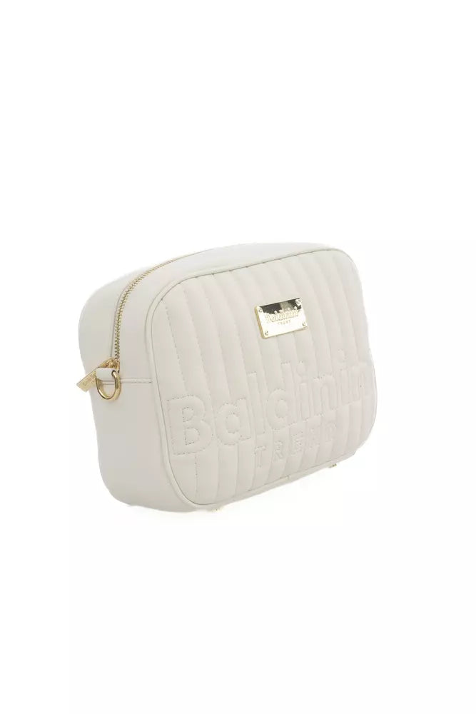 Chic White Shoulder Bag with Golden Accents