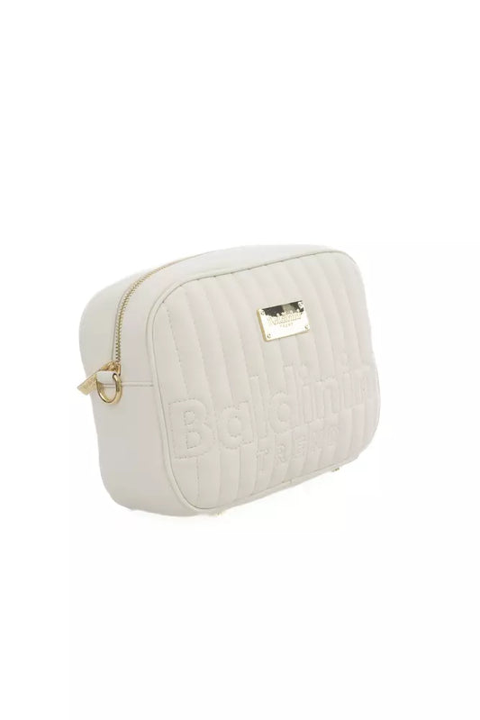 Chic White Shoulder Bag with Golden Accents