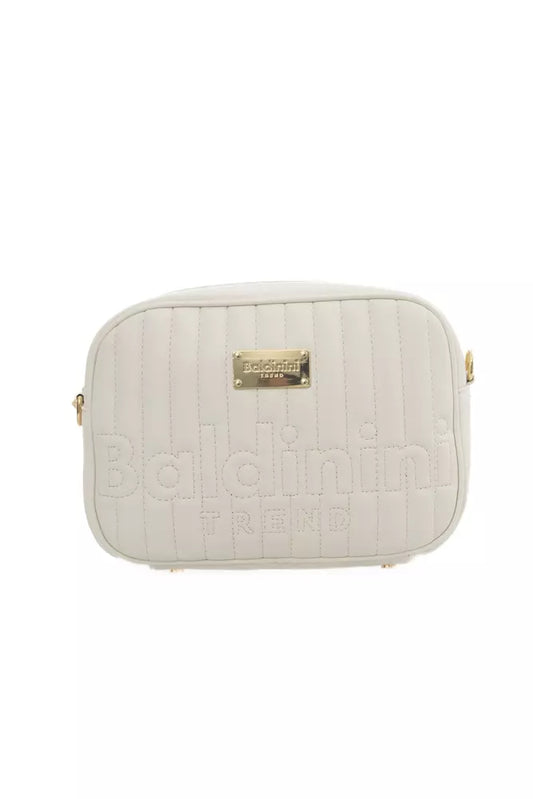 Chic White Shoulder Bag with Golden Accents