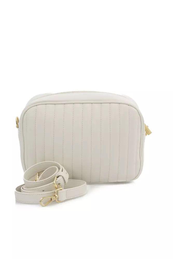 Chic White Shoulder Bag with Golden Accents