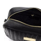 Elegant Black Zip Shoulder Bag with Golden Accents