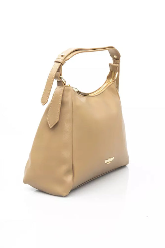 Chic Beige Shoulder Bag with Golden Accents