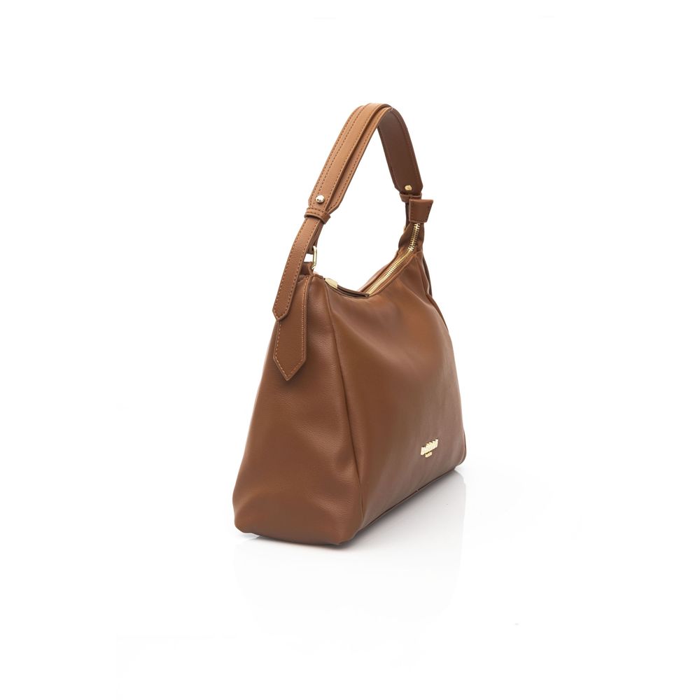 Elegant Brown Shoulder Bag with Golden Accents